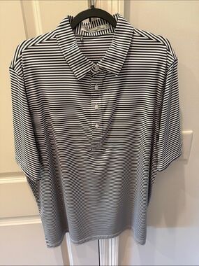Criquet Navy and White Striped Polo